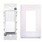 A white wall switch with a rocker mechanism and a matching plate, against a white background.