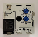 A white thermal fuse with blue and black details, used for time delay functionality in household appliances.