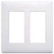 A white two gang snap-on wall switch/receptacle plate with no visible screws or branding.