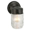 A black metal porch light fixture with a clear glass globe cover.