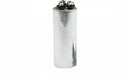 A cylindrical silver motor run capacitor with visible terminal connections, marked for 5/45 Micro Farad and 440 Volt.