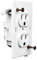 A white Wirecon self-contained wall receptacle with adjustable mounting ears and a clean finish.