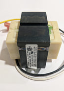 A Thermo Pride transformer with primary voltage 120V and secondary voltage 24V, black and beige in color.