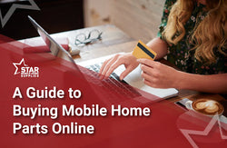 woman with laptop buying mobile home parts online 