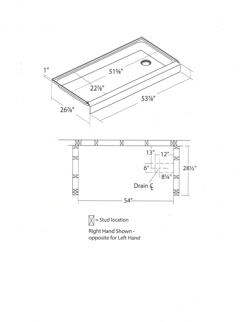 Lyons 27''x54'' White Mobile Home Shower Base With 3 Piece Surround