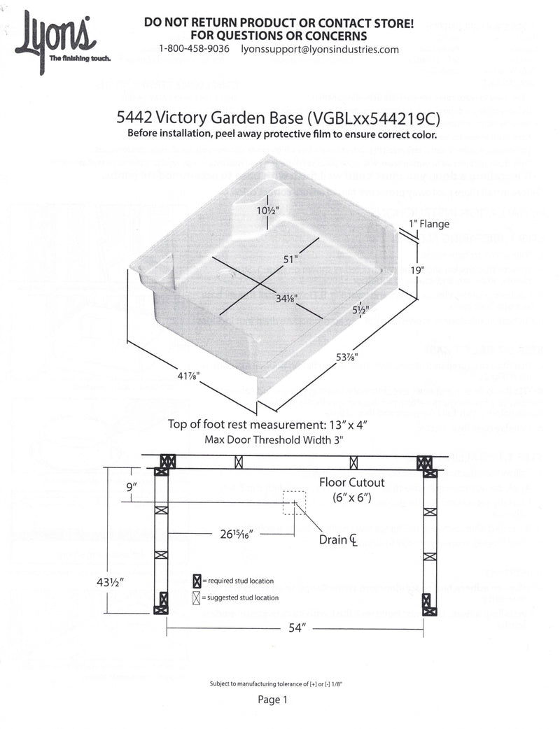 Lyons 42''x54'' White Mobile Home Shower Base With 3 Piece Surround