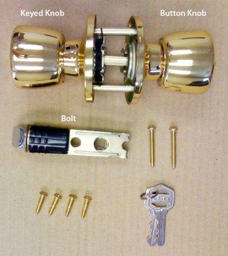 Cardinal Polished Brass Knob Handle Entrance Door Lock Set