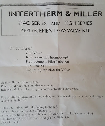 MAC & MGH Uni-trol Gas Valve Replacement Kit (NOT RETURNABLE)