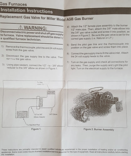 Nordyne/Miller/Intertherm 901876 Gas Valve Kit (AGB Burner) (NOT RETURNABLE)