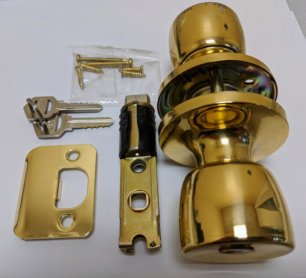 J&D Polish Brass Interior Privacy Knob Handle Lockset W/ Keys