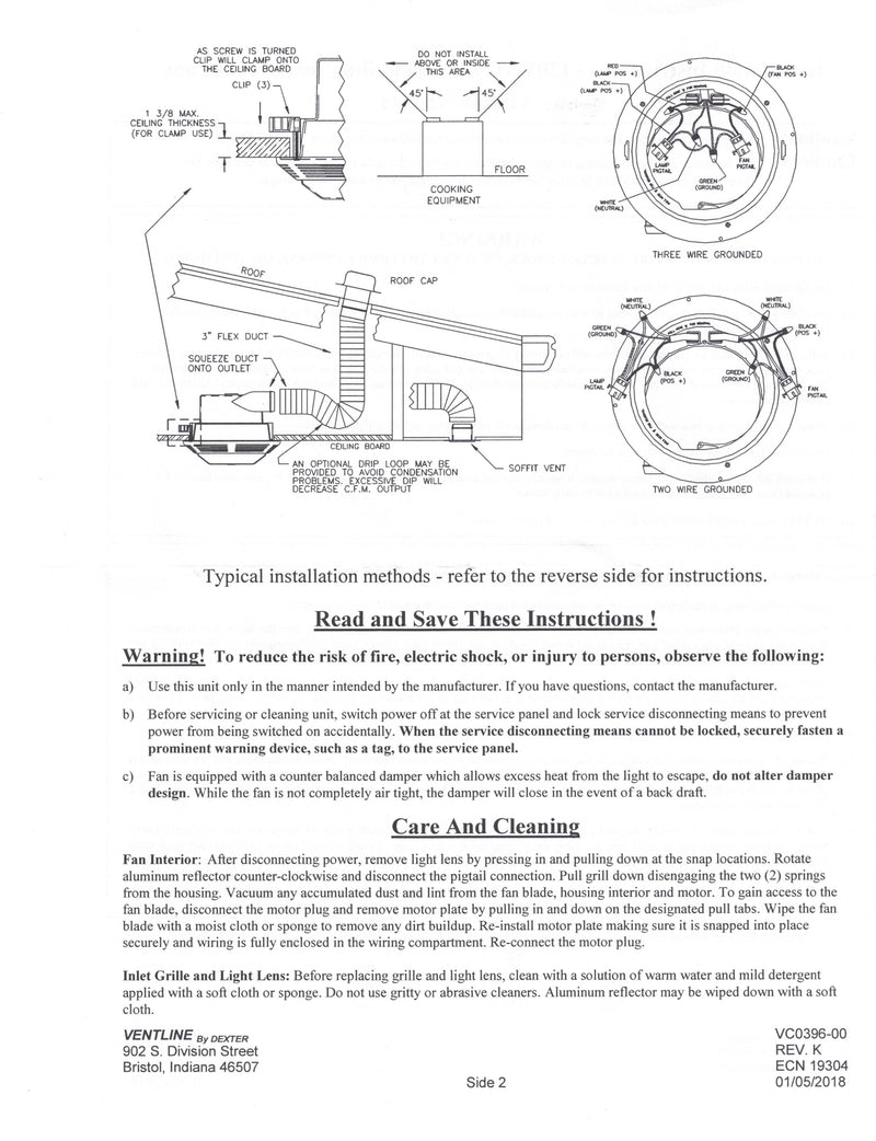 Ventline 75 CFM Side Exhaust Bath Fan w/ Light