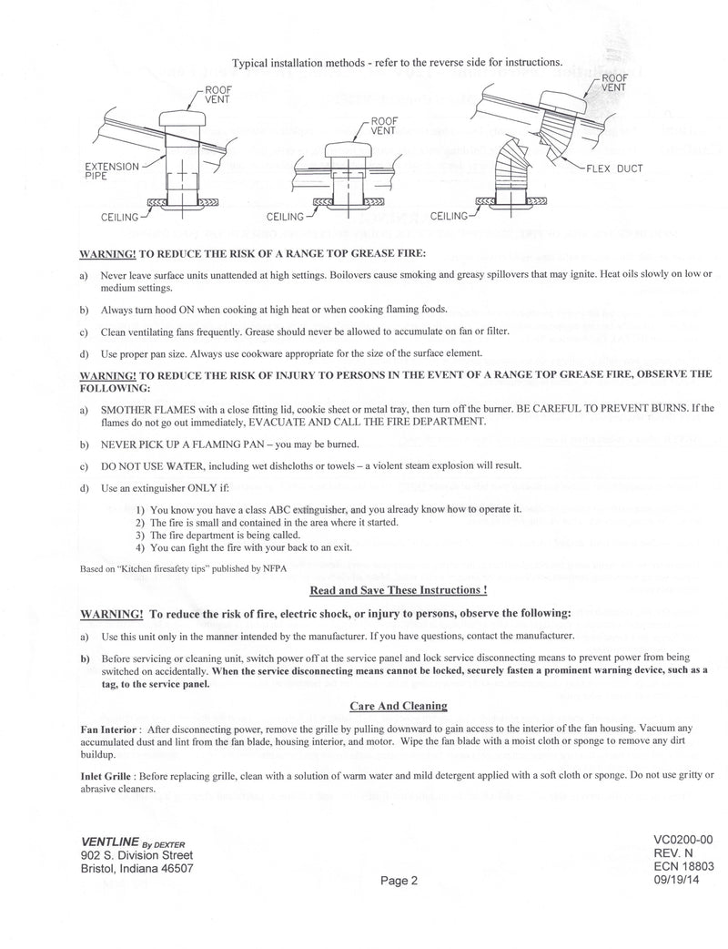 Ventline 75 CFM Bathroom Ceiling Exhaust Fan