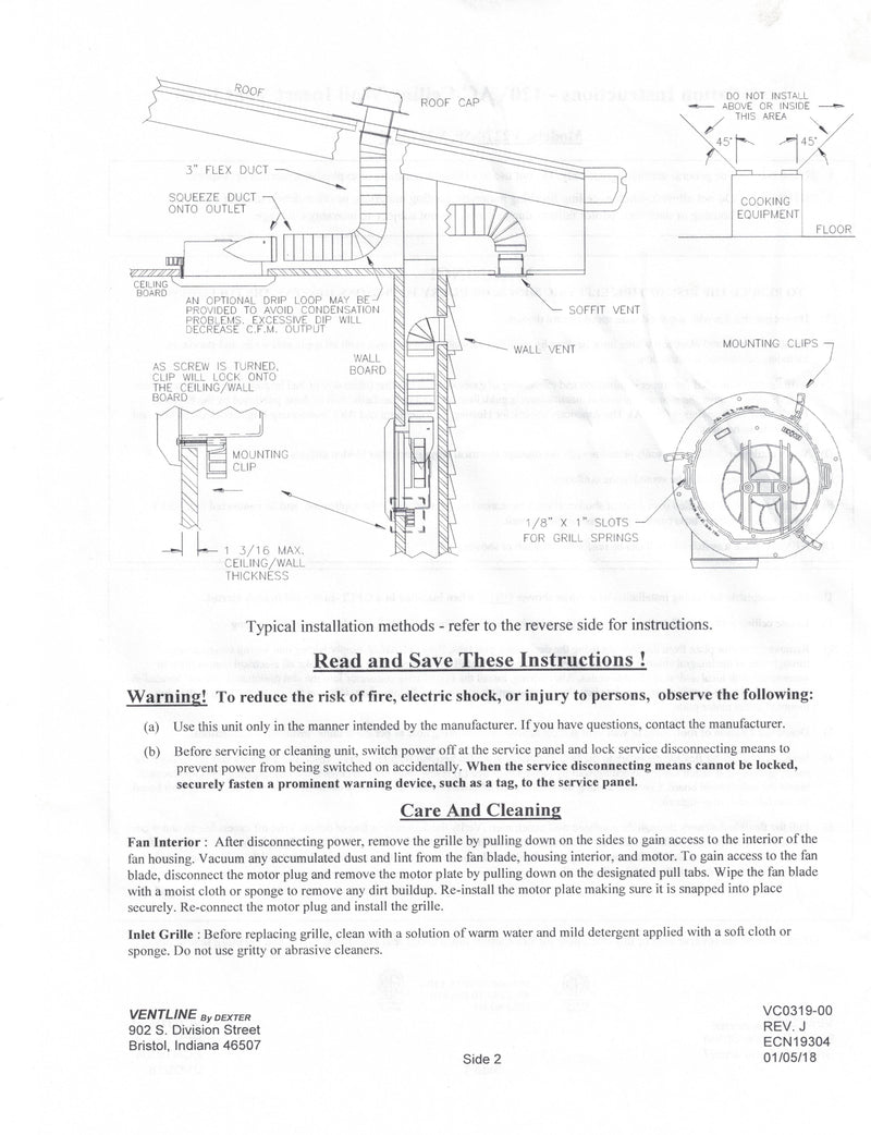 Ventline 75 CFM Side Exhaust Bath Fan