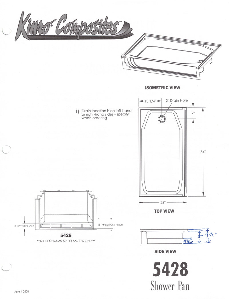 Kinro 28 in X 54 in Mobile Home Shower Base with Right Drain (Almond Color)